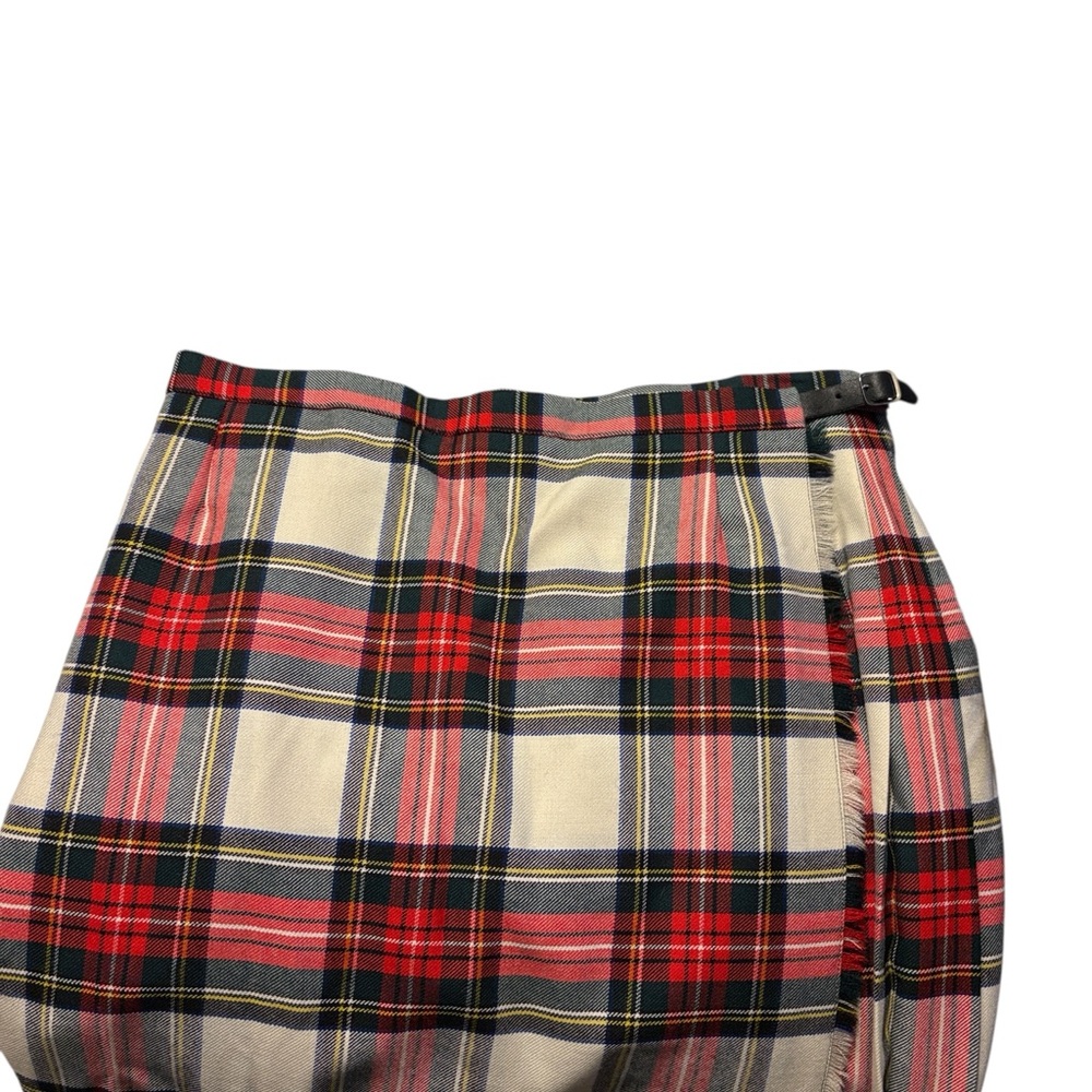 Kerry Hope London Wool Kilt Size 14 Red White Tartan Plaid Pleated Vintage - Picture 3 of 7